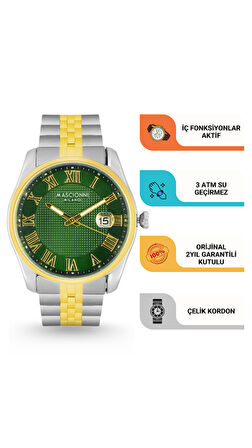 Mascionni Gold Gümüş Çelik Kordon Erkek Kol Saati LM.1.2398-05