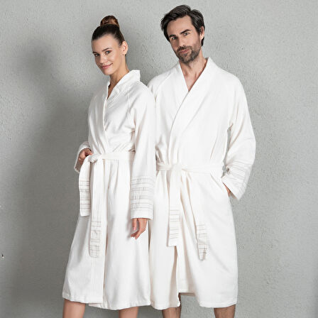 Derin Unisex Bornoz Ekru-Keten