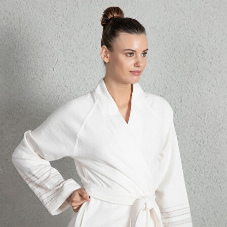 Derin Unisex Bornoz Ekru-Keten