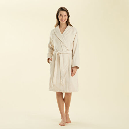 Solid Unisex Bornoz Ekru