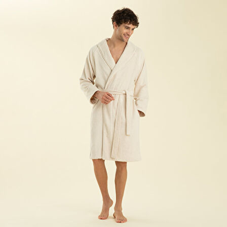 Solid Unisex Bornoz Ekru