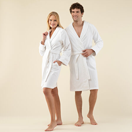 Solid Unisex Bornoz Beyaz