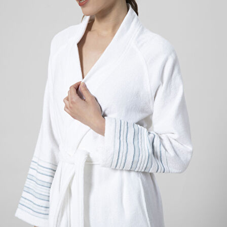 Derin Unisex Bornoz Beyaz/Açık Aqua