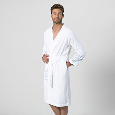 Derin Unisex Bornoz Beyaz/Açık Aqua