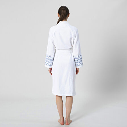 Derin Unisex Bornoz Beyaz/Marin Mavi