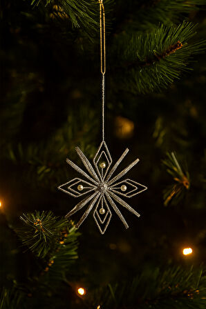 İncili 6 Yapraklı Altın Yılbaşı Ağaç Süsü – Dekoratif Parlak Süs