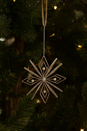 İncili 6 Yapraklı Altın Yılbaşı Ağaç Süsü – Dekoratif Parlak Süs