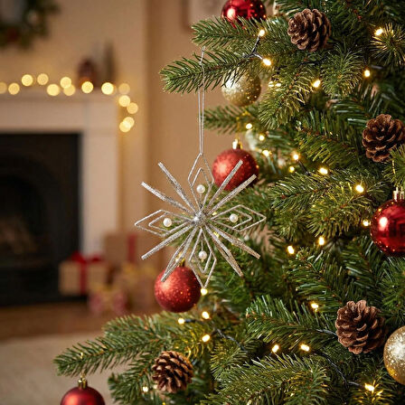 İncili 6 Yapraklı Altın Yılbaşı Ağaç Süsü – Dekoratif Parlak Süs