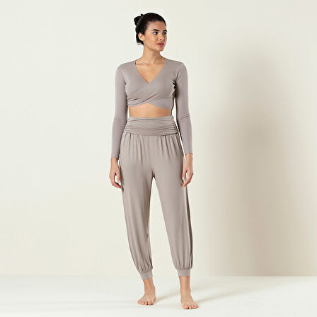 Uzun Kollu Kısa T-shirt Vizon