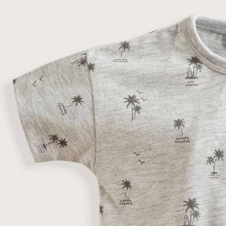 Tropic Düğmeli Baskılı Tshirt Gri Melanj