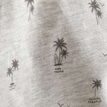 Tropic Düğmeli Baskılı Tshirt Gri Melanj