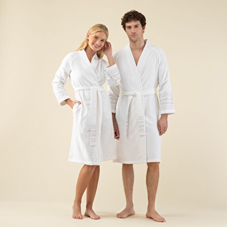 Derin Unisex Bornoz Beyaz/Açık Mavi