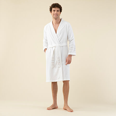 Derin Unisex Bornoz Beyaz/Açık Mavi