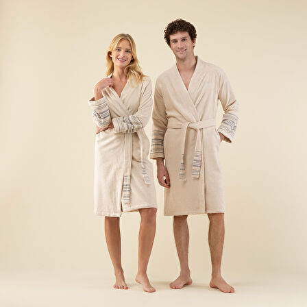 Derin Unisex Bornoz BEJ/LACİVERT