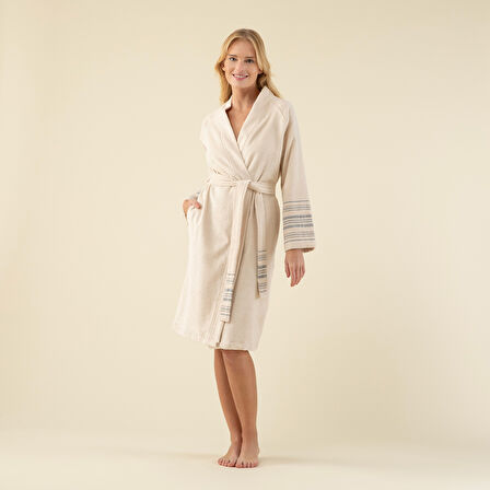 Derin Unisex Bornoz BEJ/LACİVERT