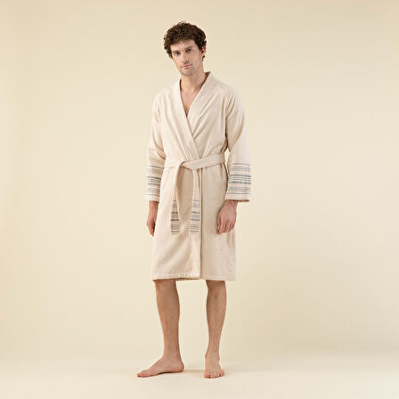 Derin Unisex Bornoz BEJ/LACİVERT