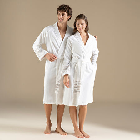 Derin Unisex Bornoz Beyaz/Açık Gri/Koyu Gri