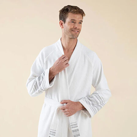 Derin Unisex Bornoz Beyaz/Açık Gri/Koyu Gri