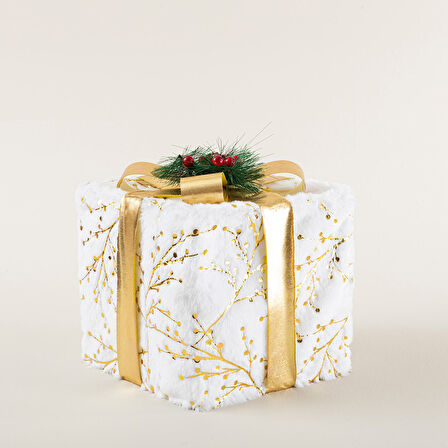 Gifty Ledli Yılbaşı Hediye Kutusu Dekor 25 Cm Beyaz
