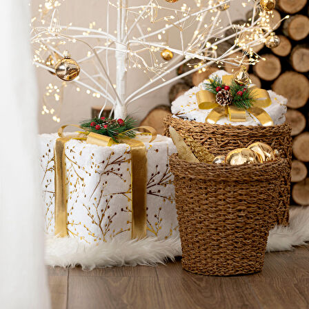 Gifty Ledli Yılbaşı Hediye Kutusu Dekor 25 Cm Beyaz