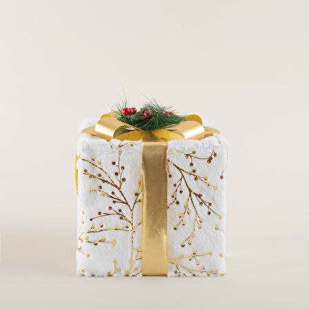 Gifty Ledli Yılbaşı Hediye Kutusu Dekor 25 Cm Beyaz