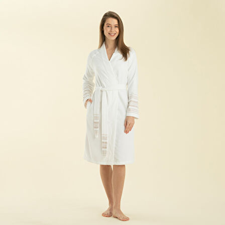 Derin Unisex Bornoz Beyaz/Bej