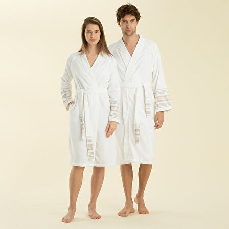 Derin Unisex Bornoz Beyaz/Bej