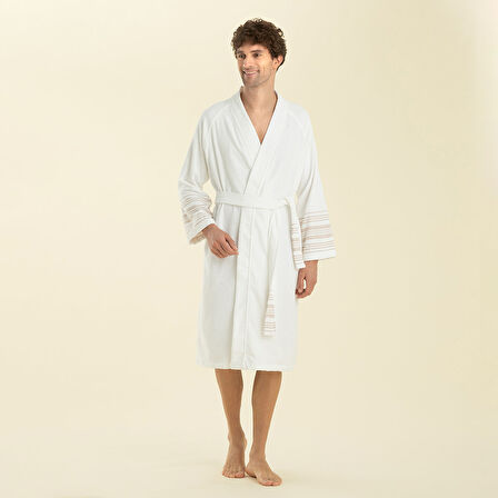 Derin Unisex Bornoz Beyaz/Bej