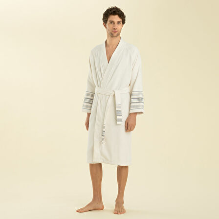 Derin Unisex Bornoz Ekru/Marin Mavi