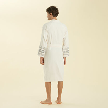 Derin Unisex Bornoz Ekru/Marin Mavi