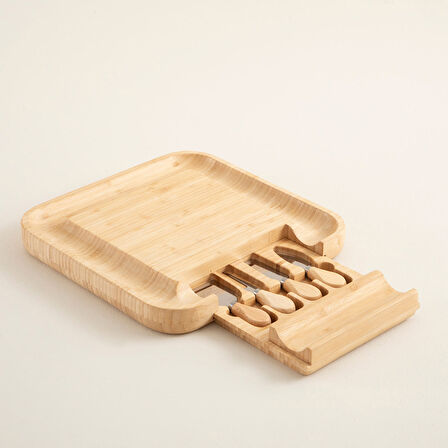 Ravva 5 Parça Bıçaklı Kare Sunum Seti 33x33 cm Natural