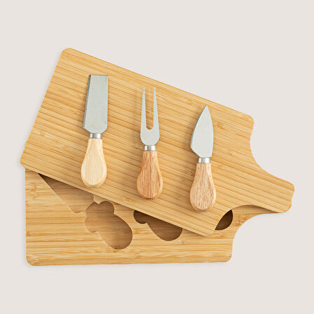 Ravva 4 Parça Bıçaklı Sunum Seti 30x14 cm Natural
