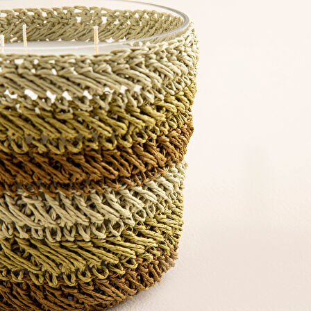 Boho Tropic Tığ İşi Kokulu Mum 12x13 cm Yeşil