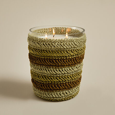 Boho Tropic Tığ İşi Kokulu Mum 14x17 cm Yeşil