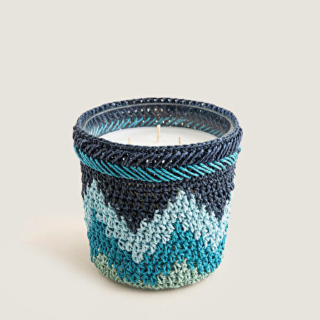 Boho Coastal Tığ İşi Kokulu Mum 12X13 cm Mavi