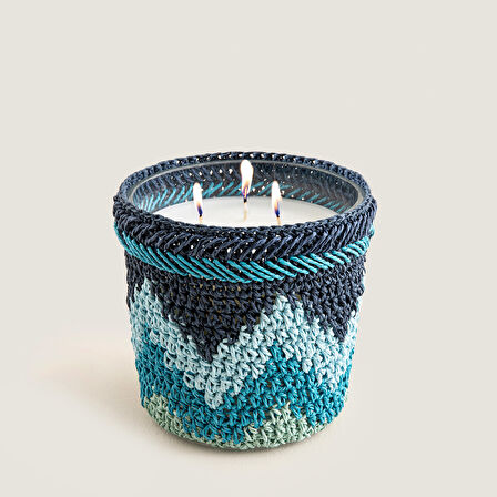 Boho Coastal Tığ İşi Kokulu Mum 12X13 cm Mavi