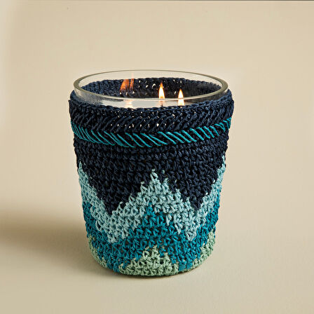 Boho Coastal Tığ İşi Kokulu Mum 14X17 cm Mavi