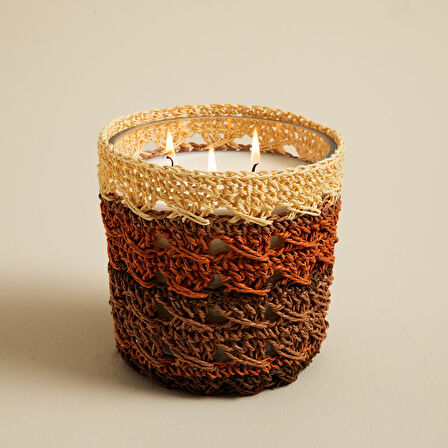 Boho Chic Tığ İşi Kokulu Mum 12x13 cm Natural