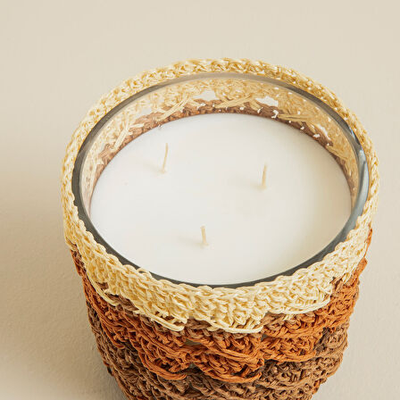 Boho Chic Tığ İşi Kokulu Mum 12x13 cm Natural