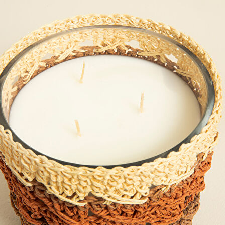 Boho Chic Tığ İşi Kokulu Mum 12x13 cm Natural