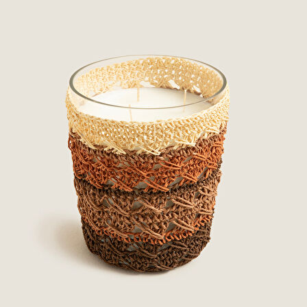 Boho Chic Tığ İşi Kokulu Mum 14x17 cm Natural