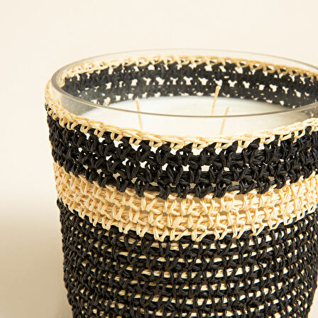 Boho Black&White Tığ İşi Kokulu Mum 12x13 cm Siyah