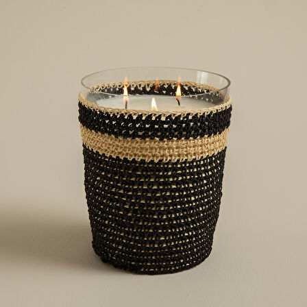 Boho Black&White Tığ İşi Kokulu Mum 14x17 cm Siyah
