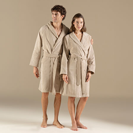 Solid Unisex Bornoz Koyu Bej