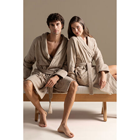 Solid Unisex Bornoz Koyu Bej