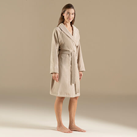 Solid Unisex Bornoz Koyu Bej