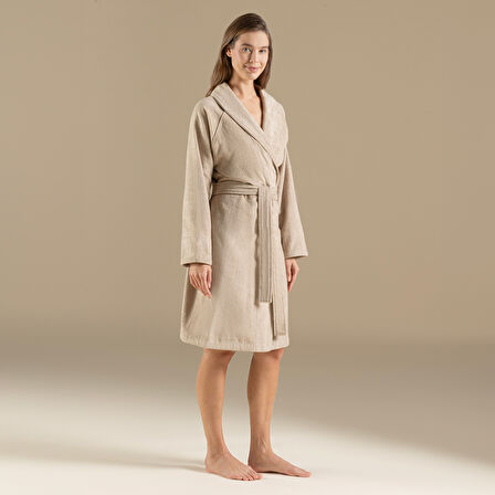 Solid Unisex Bornoz Koyu Bej
