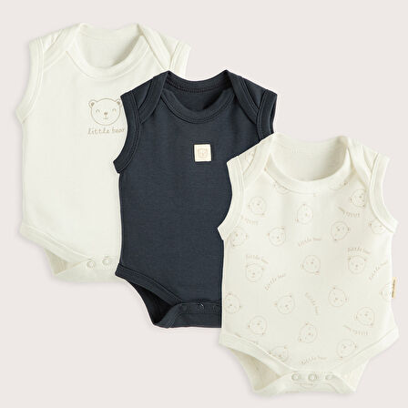 Cool Bear 3'lü Kolsuz Body Set Ekru/Lacivert