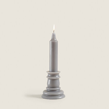 Flamme Kaideli Şamdan Mum Gri 20 Cm Gri