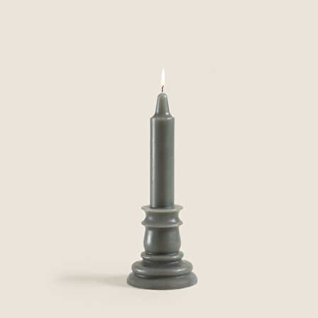 Flamme Kaideli Şamdan Mum Haki 20 Cm Haki